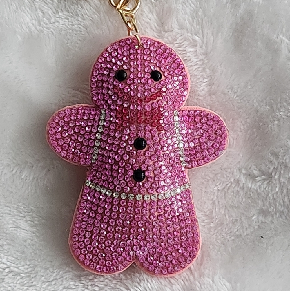 Pink Rhinestone Gingerbread Keychain Bag Charm - Picture 2 of 3